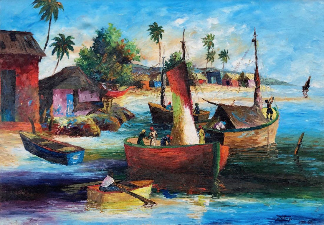 FRITZER DELUY (b. 1941, Haiti) Harbor Scene (1 of 4)