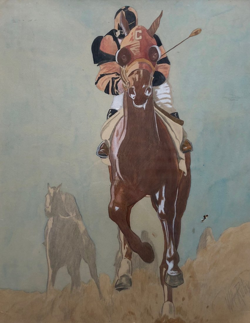 19th Century Watercolor Of A Polo Horse & Jockey (1 of 3)