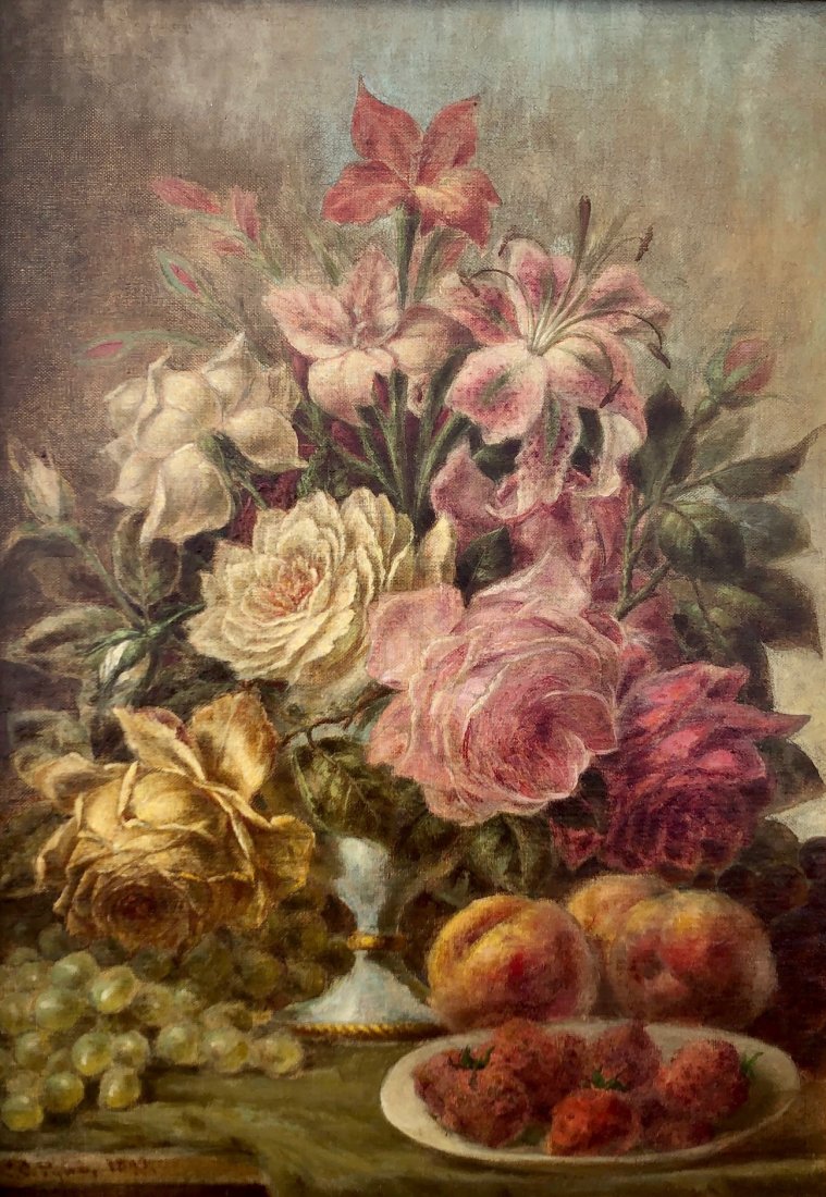 CHARLES CLAUDE PYNE (1802-1878, UK) Still Life: Oil on canvas, 20 x 14 in. From a Connecticut estate.