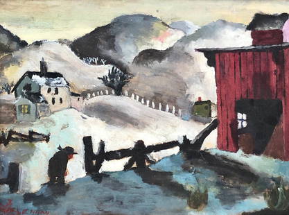 WPA Winter Landscape Signed J McLenannan: Oil on canvas board 16 x 12 in. (board), 20 3/4 x 16 3/4 in. (framed). Winter scene. From a North Jersey estate.