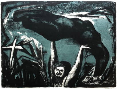 BENTON SPRUANCE (1904-1969, Pennsylvania) Modernist: Lithograph on paper dated 1959. Pencil signed. 23 1/4 x 17 1/4 in. (folio). From askart.com: Benton Spruance, internationally known artist and a pioneer in color lithography is a native of