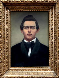 FRANK PENFOLD (1841-1921, New York) Portrait: 20 x 14 in., 25 1/2 x 19 1/2 in. (framed). Oil on canvas. Framed in period gold frame. We guarantee the authenticity of this work. We had it restored and the restorer accidentally covered the back
