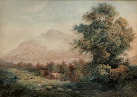 WILLIAM CLOVER (1767-1845, American) Landscape: Watercolor on paper. Landscape. This was sold at Sotheby's in 1999. 21 1/2 x 15 1/4 in. (sight), 32 x 27 in. (framed).