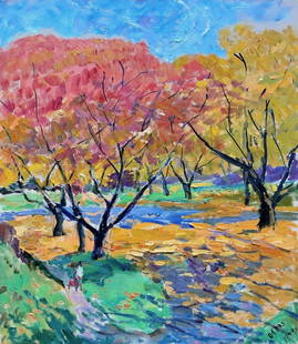 OTARI SHIUK (1921-1995, Russia) Landscape: Impressionist. Oil on canvas 30 x 26 in. From artist estate.