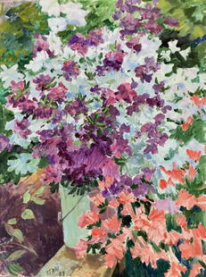 OTARI SHIUK (1921-1995, Russia) Flowers: Oil on canvas 40 x 30 in. From the artist's estate.