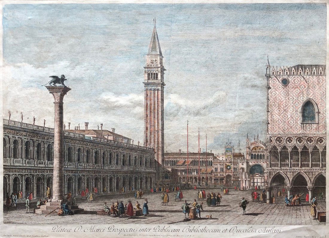 18th c. St. Marks Square Venice Hand Colored Etching (1 of 5)