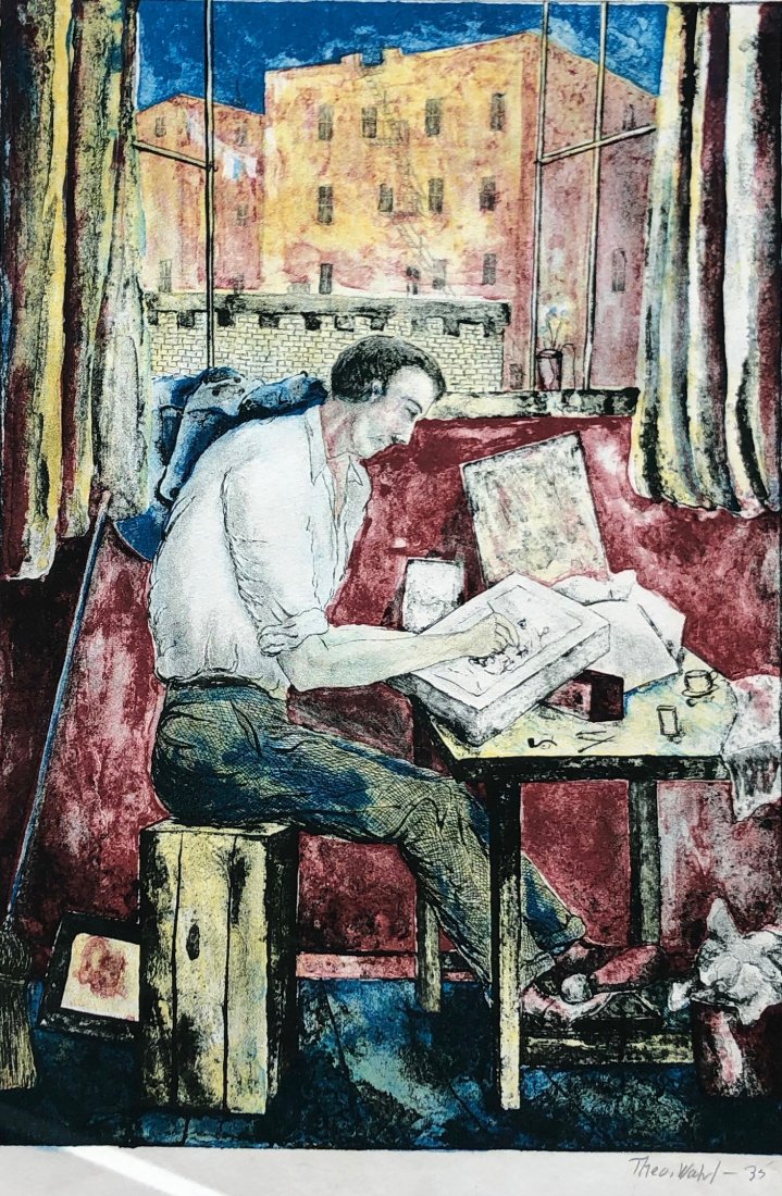 THEODORE WAHL (1903-1990, New Jersey) WPA: Lithograph. Pencil signed. Seated man. 9 x 13 in. (image)