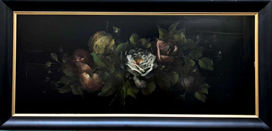 Large 19th Century Victorian Floral Painting On Wood (1 of 7)
