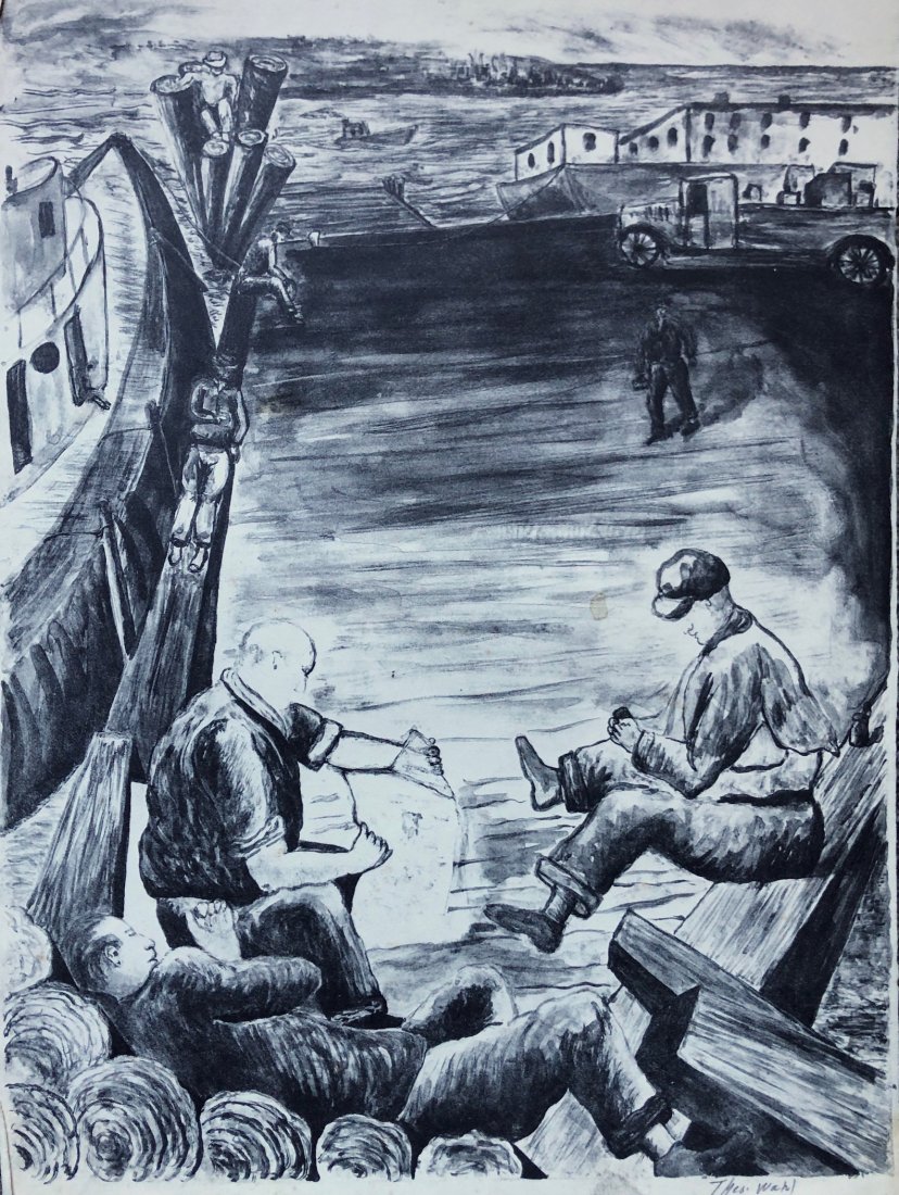 THEODORE WAHL (1903-1990, NJ) WPA New York Scene: 14 1/4 x 11 1/4 in. (image). Pencil signed lithograph on paper. New York City construction. Theodore Wahl was born on December 18, 1903 in Dillon, Kansas. He graduated from Abilene High School in 1925
