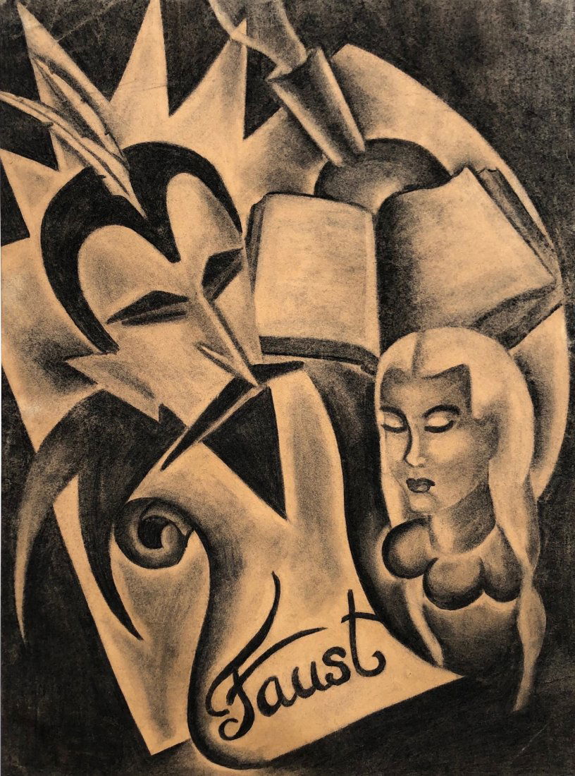 German Art Deco "Faust" Charcoal Illustration (1 of 5)