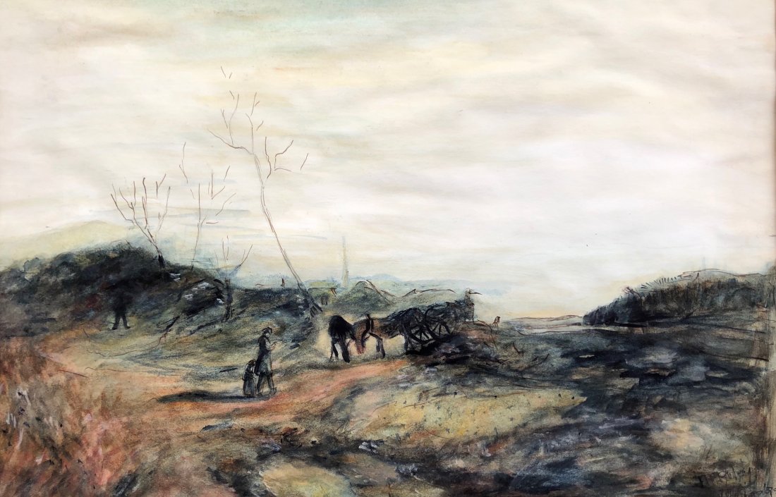 American Impressionist Watercolor Illegible Signature: Watercolor on paper. Looks American. 16 1/2 x 11 in. (sight), 24 1/2 x 20 1/2 in. (framed). Signed Riley?