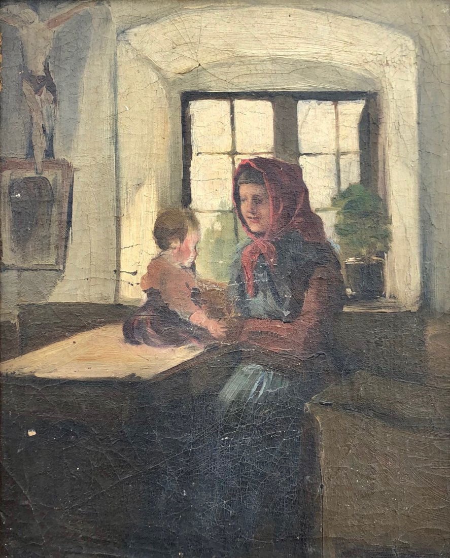 European Impressionist Interior Scene Mother & Child (1 of 5)