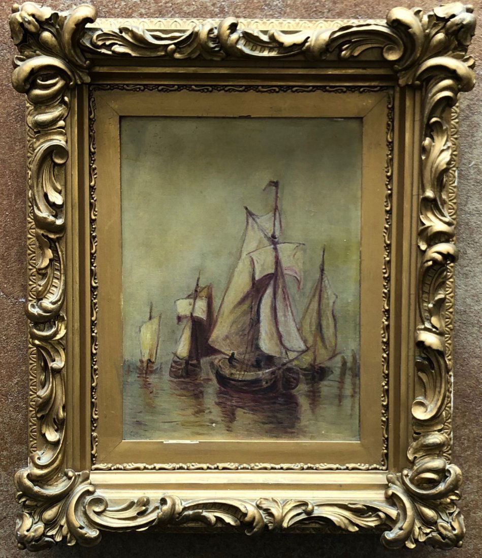 19th Century Seascape Of Boats Great Period Frame (1 of 4)
