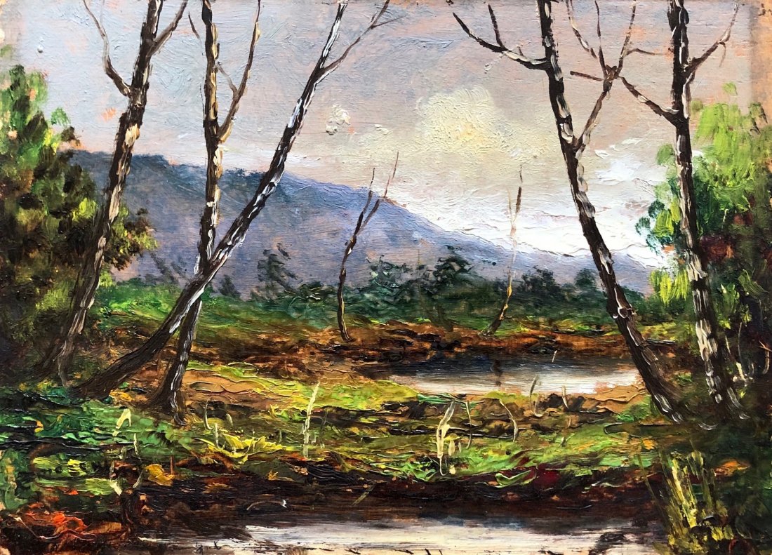 ANTONIO BRIOSCHI (1855-1929, Italy) Impressionist: Landscape. Oil on board. 9 1/2 x 7 in., 16 1/2 x 14 in. (framed).