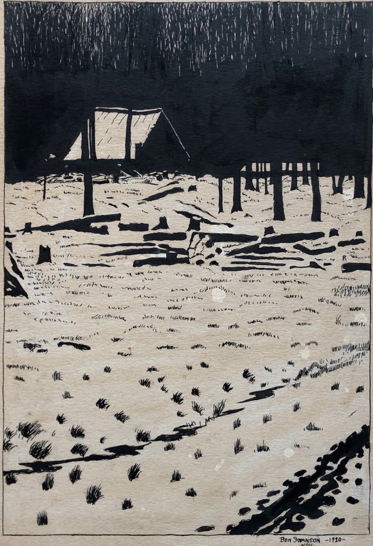 BEN SWANSON Ink Illustration Art- November 1920: Ink on paper. Possibly an illustration for a magazine. 12 3/4 x 8 3/4 in. (image)