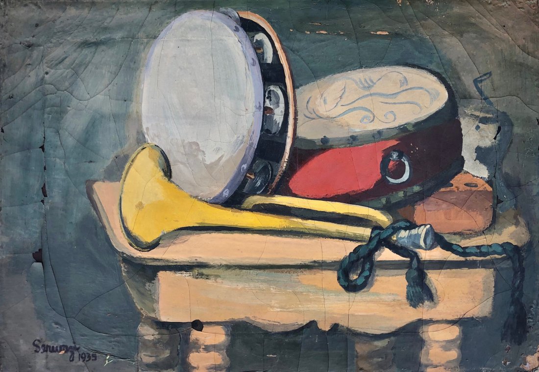 ALBERT SERWAZI (1905-1992, Philadelphia) WPA Still Life: Still life. Oil on canvas 19 1/4 x 13 1/4 in. A painter from Philadelphia, Albert Serwazi was also a designer and illustrator. He was a student at the Pennsylvania School of Fine Arts. From 1943 to 19
