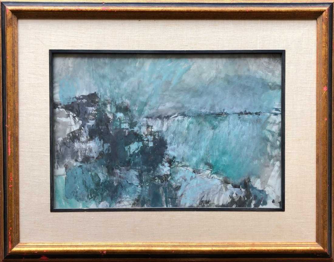 JOHN WILLIAM GUERIN (1920-2006, Texas) Naplion Greece: Acrylic on paper 19 x 13 in. (sight), 28 x 21 1/2 in. (framed). A painter and educator, John Guerin taught at the Dallas Museum of Fine Arts from 1950 to 1952, and the University of Texas at Austin fr
