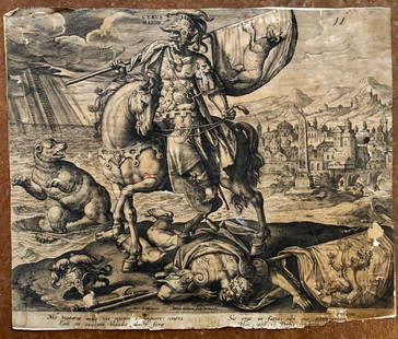 Adriaen Collaert, Cyrus, King of Persia Engraving: Circa 1590's. 10 x 8 1/2 in. Laid on paper