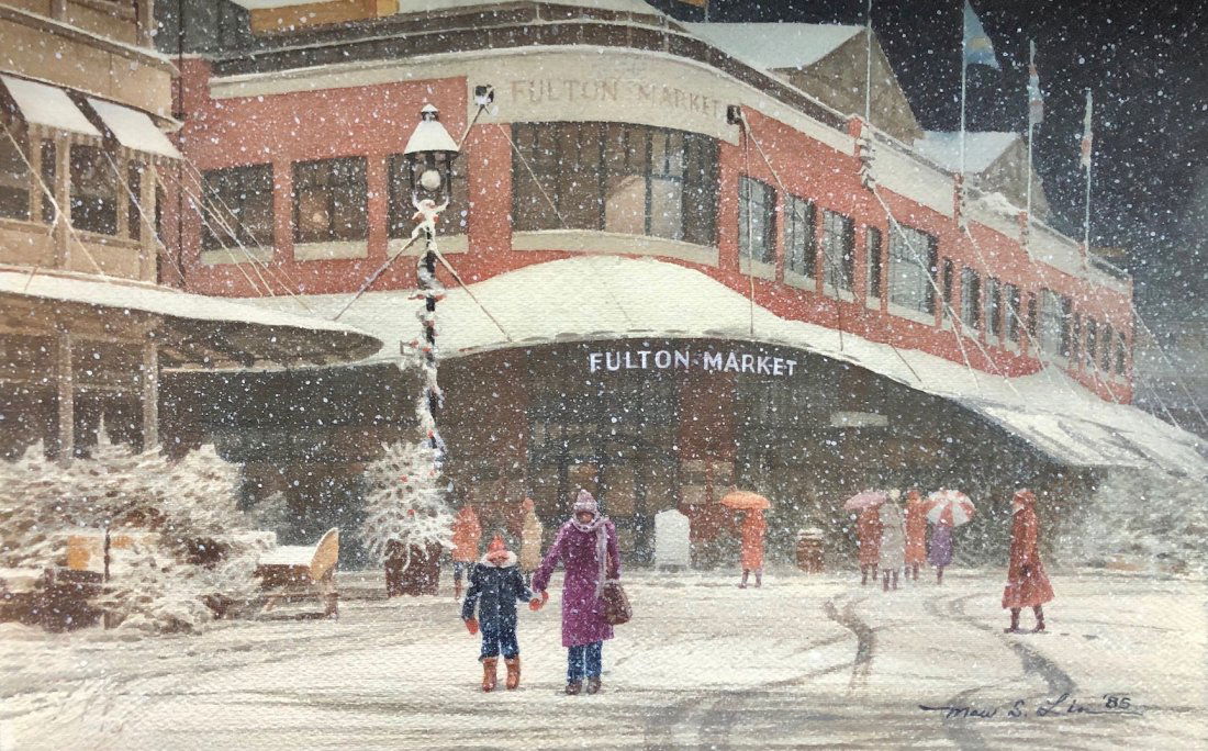 MAU S. LIN (1935-2000) Fulton Street Market NYC (1 of 3)