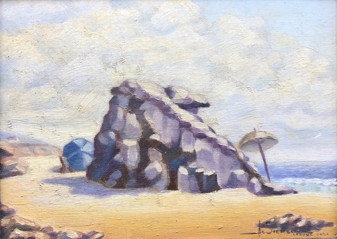 ALBERT STETTER (1907-2008, California) Laguna Beach: Impressionist oil on board .12 x 9 in., 13 1/4 x 10 1/4 in. Albert Alvin Stetter was born in York County, Pennsylvania on May 21, 1907. Stetter was a self-taught artist other than his study with the I