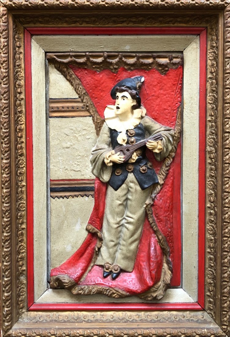19th Century Plaster Relief Of A Jester Musician: Very decorative piece. 23 x 16 in.