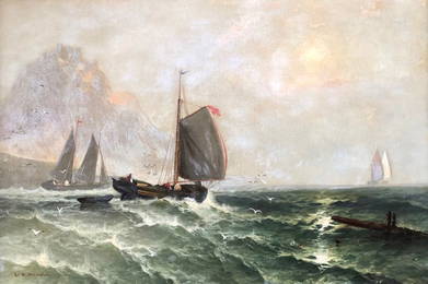 WR Johnston "Off Mount Saint Michael" Marine Scene 1860