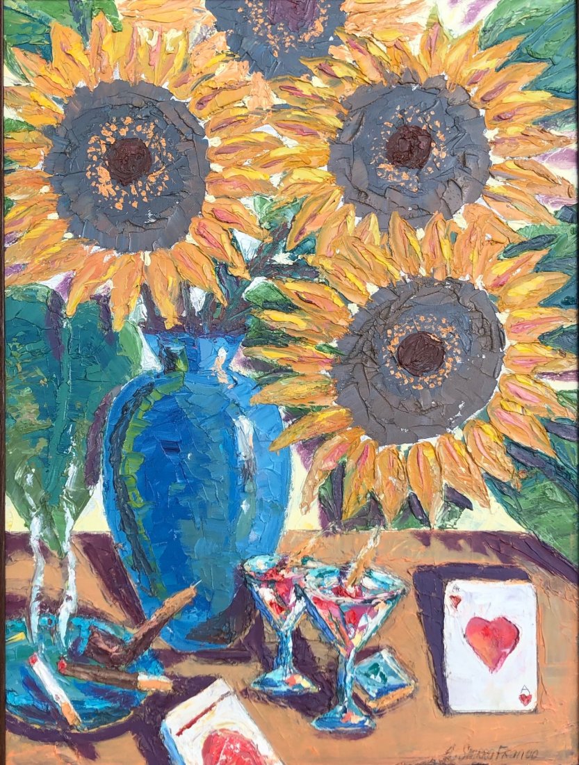 CARLOS SIERRA-FRANCO (20th c, American) Sunflowers: King Of Prussia, PA artist. Oil on canvas 24 x 18 in. 29 1/2 x 23 1/2 in. (framed)