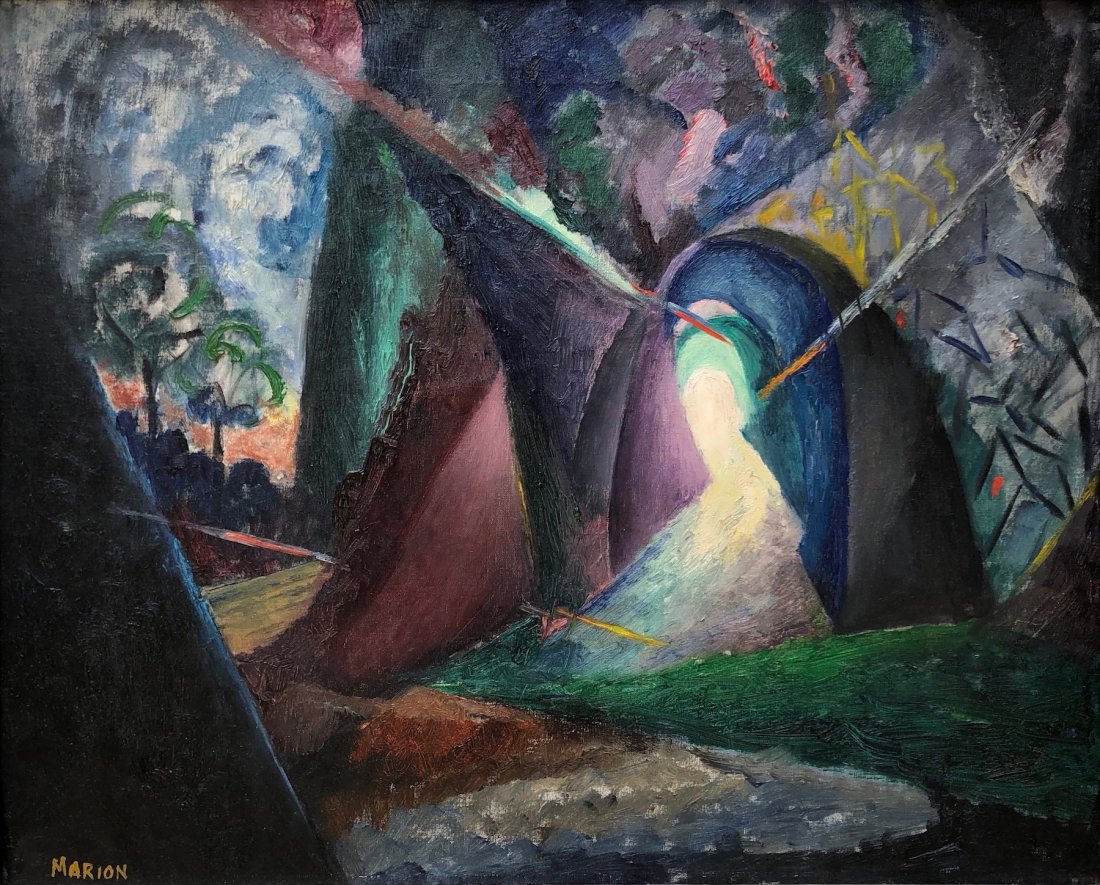 MARION MESSINGER (1908-1989, California) Modernist: Oil on canvas 20 x 16 in. Marion Gettelson Messinger was born in Chicago, IL on June 28, 1908. Gettelson studied at the AIC and in Europe. Returning to Chicago, she converted to modernism after viewin