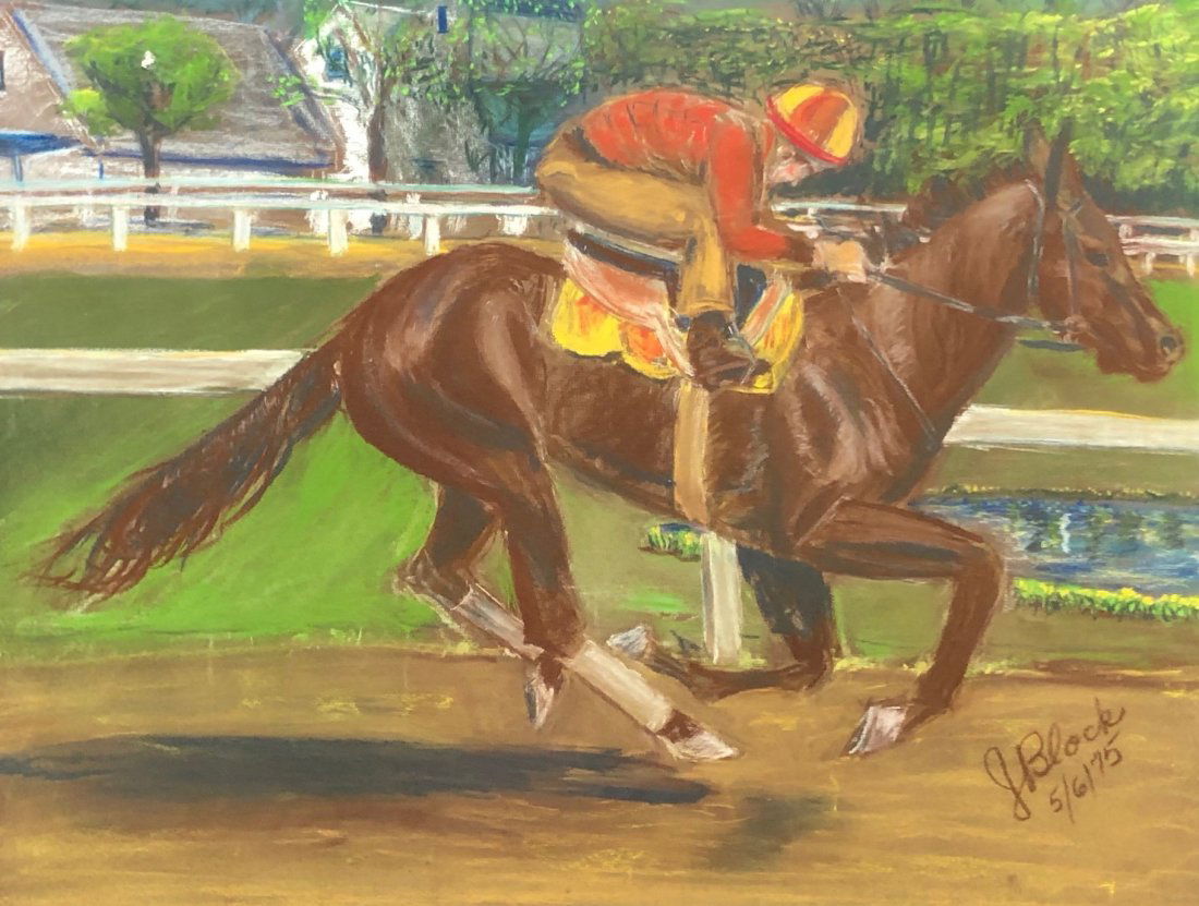 American Horse Racing Scene Signed J Block 1975 (1 of 5)