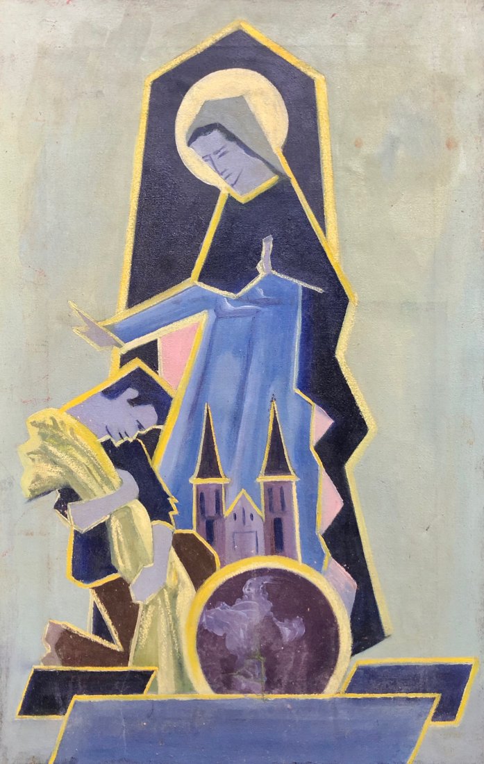 Modernist Religious Scene Of Virgin Mary Unsigned (1 of 2)