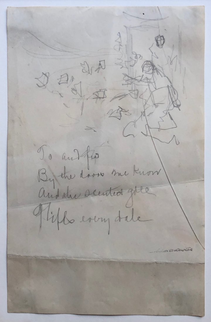 ARTHUR BOWEN DAVIES (1862-1926, American) Drawing: Estate stamped with provenance. Pencil on paper 5 1/2 x 5 1/2 in., 18 x 13 in. (framed). Born in Utica, New York, Arthur Davies gained a reputation for ethereal figure paintings, ones that expressed l