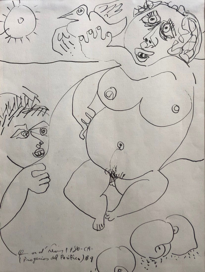 Modernist Ink Drawing Of Figures Signed Unknown Artist (1 of 5)