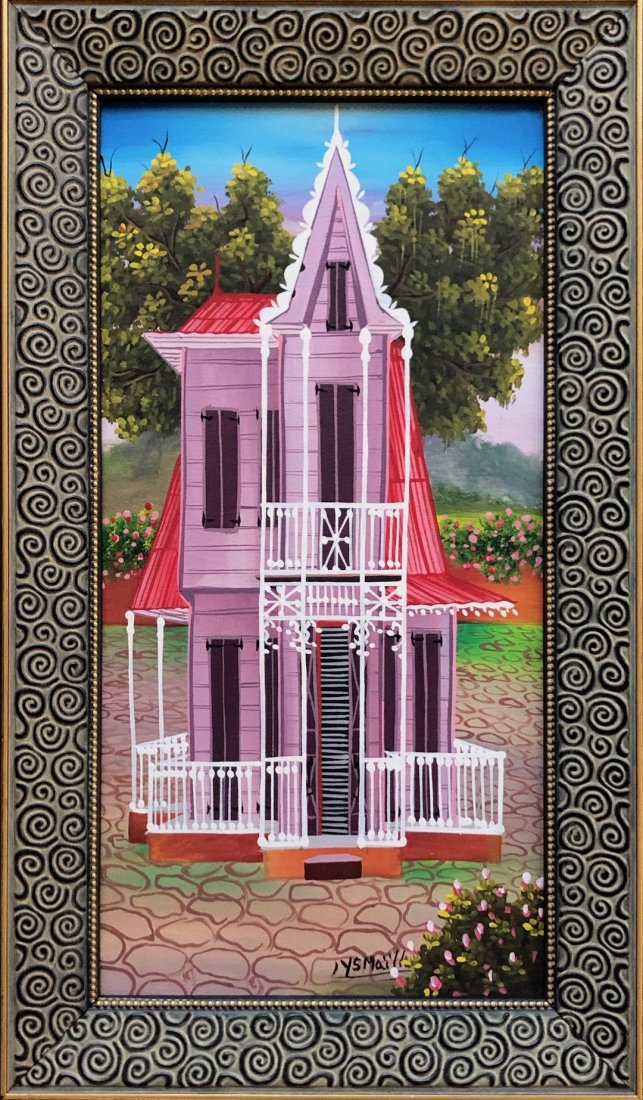 Naive Haitian House Landscape Signed: 15 1/2 x 11 1/2 in., 19 x 11 in. (framed)