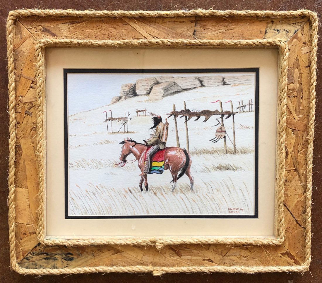 Native American On Horse Landscape Signed R. Moore (1 of 3)