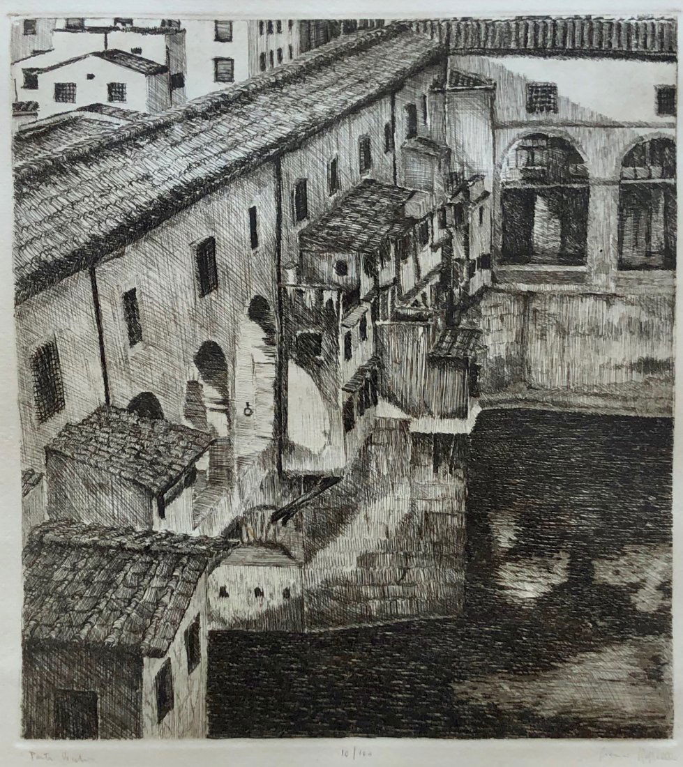 Etching Of Ponte Vecchio, Florence Italy Unknown Artist (1 of 4)