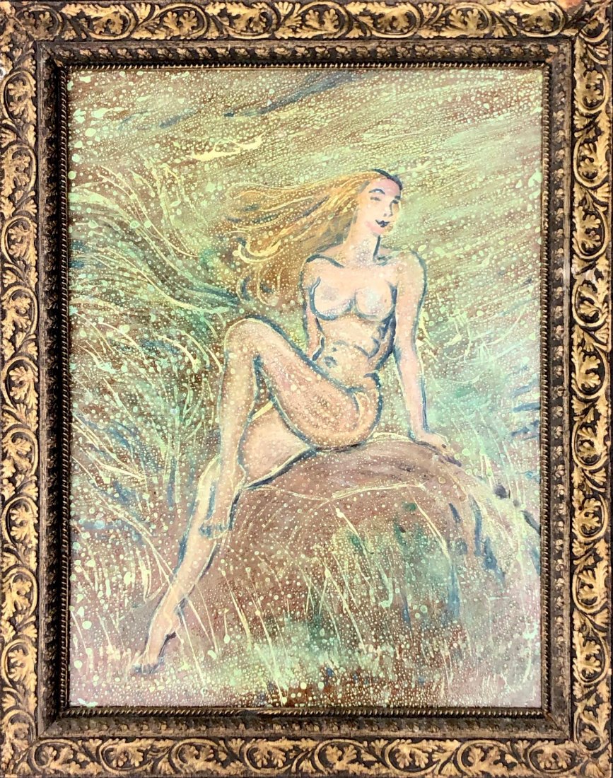 FRANK STANLEY HERRING (1894-1966, Georgia ) Nude: Modernist nude. Oil on masonite 24 x28 in., 28 1/2 x 22 1/2 in. (framed)