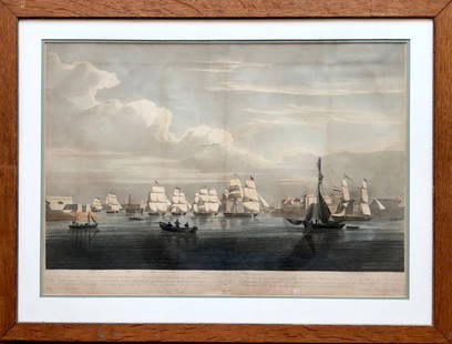 Dutch Marine Engraving By Robert Havell, After Schetky: After a painting by John Christian Schetky. 26 1/2 x 17 in. (image), 33 3/4 x 25 1/2 in. (framed). Nice looking seascape, harbor scene with boats.