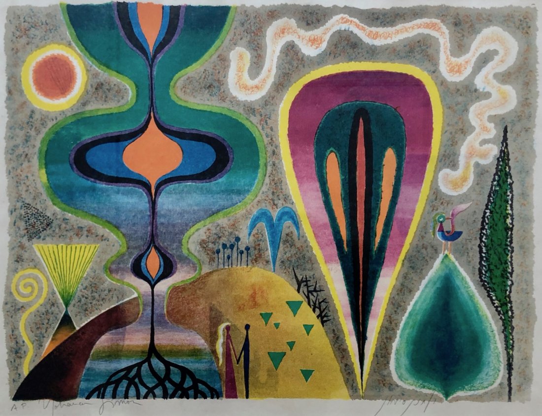 YOHANAN SIMON (1905-1976, Israel) Abstract Lithograph: 23 1/2 x 18 1/4 in. (sight), 30 x 24 in. (framed). Pencil signed Artist Proof. The following is from askart.com: Yohanan Simon b.1905, Berlin-d. 1976)Simon studied in the studio of Max Beckman. In the