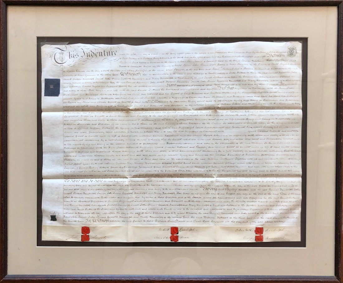 GEORGE III, Historic Land Indenture: 26 x 20 in., 36 x 30 in. (framed). Nicely framed.