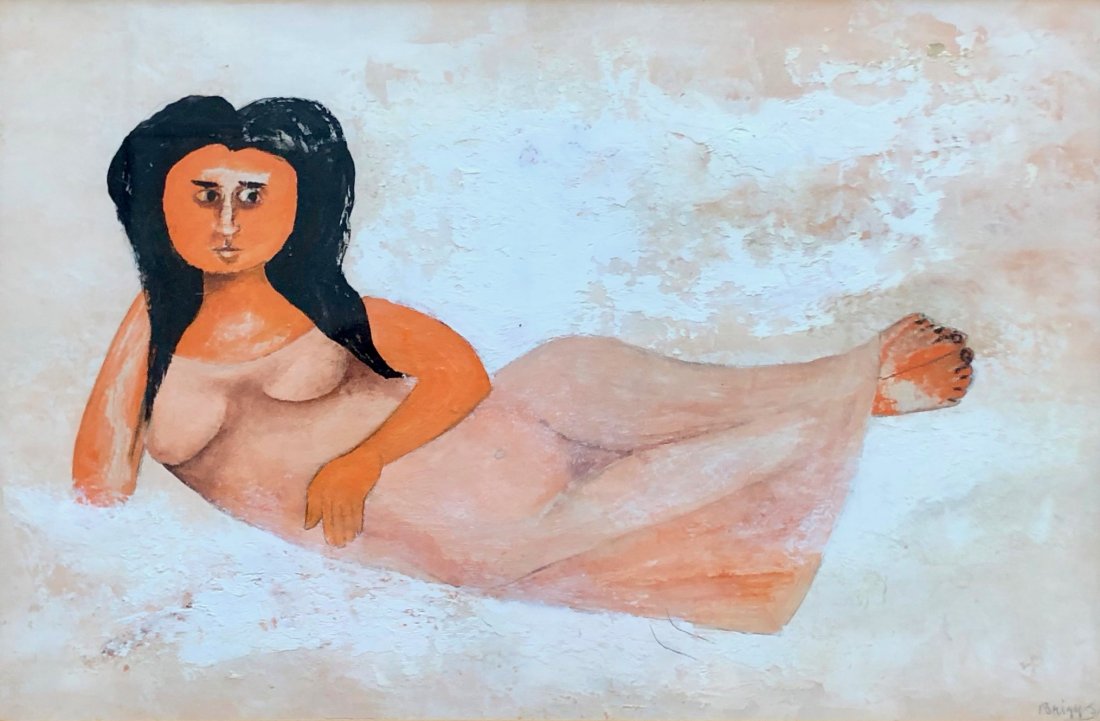 JULIA E. BRIGGS (20th c, California) Modernist Nude: Oil on paper 14 1/2 x 8 1/2 in. (sight), 19 1/2 x 14 1/2 in. (framed).
