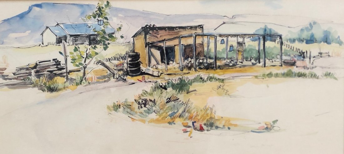 GAYLE FULWYLER SMITH (B. 1938, Idaho) New Mexico: Watercolor on paper 20 1/2 x 9 in. (sight), 25 3/4 x 15 in. (framed). Gayle Fulwyler Smith was born 1938 in Twin Falls, Idaho. She currently lives and works as a professional artist in Embudo, New Mex