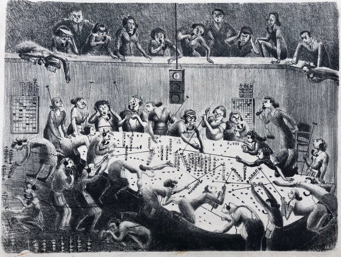 American WPA WWII Era Lithograph War Room: Unsigned, 15 x 11 1/4 in. (folio)