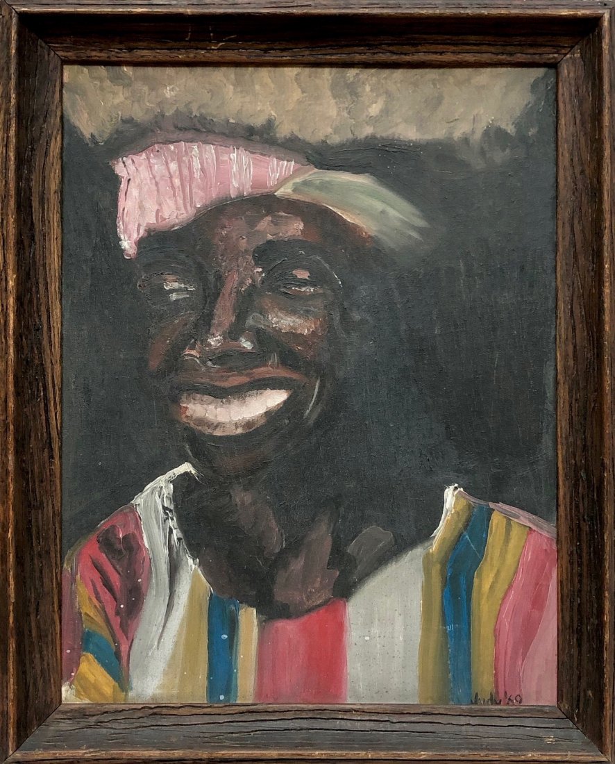 Impressionist Portrait Of A Caribbean Signed Judy 1969: Oil on canvas board 18 x 14 in., 20 1/4 x 16 1/4 in. (framed)
