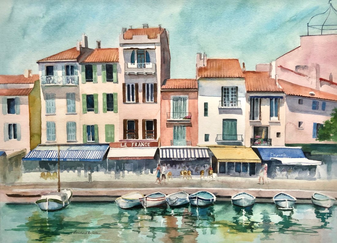 BARBARA NEVILLE (b. 1943, Delaware) French Harbor: Watercolor on paper 27 x 19 1/2 in. (sight), 36 x 29 in. (framed). Information submitted by Jamie Krass, Christie's:Barbara Neville, an impressionist and traditional artist, is a native of Wilmington,