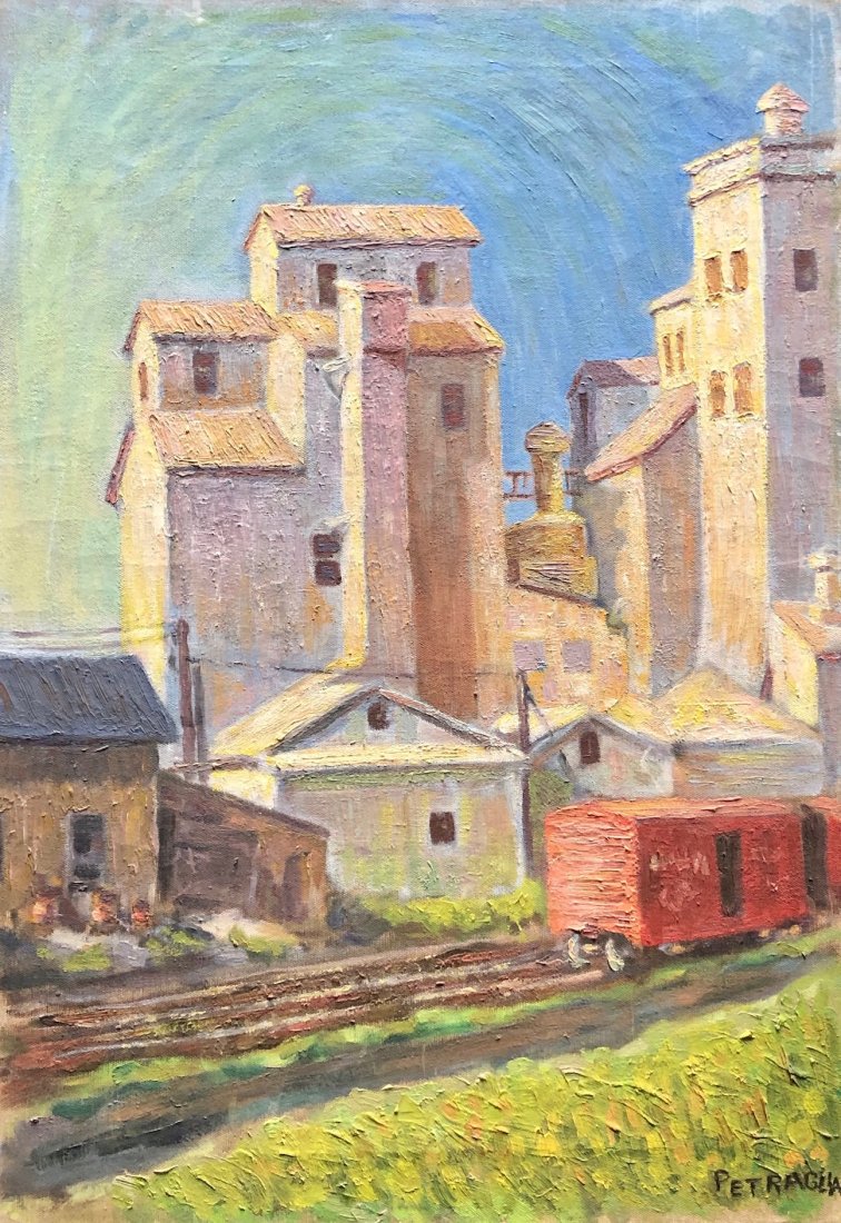 PETER F. PETRAGLIA (1928- 1028, Doylestown, PA) Factory: Bucks county artist. Oil on canvas 26 x 18 in. the following is part of his obituary: Peter F. Petraglia of Jamison passed away Sunday, April 1, 2018, at home with family. He was 89. He is survived by