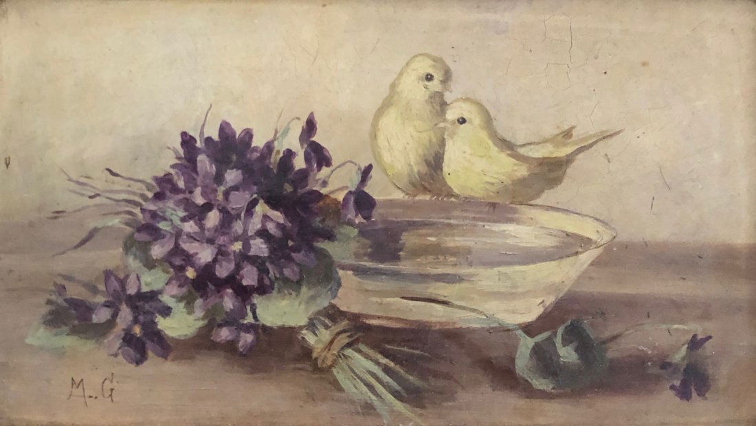 19th Century Still Life Flowers By Bird Fountain Signed (1 of 4)