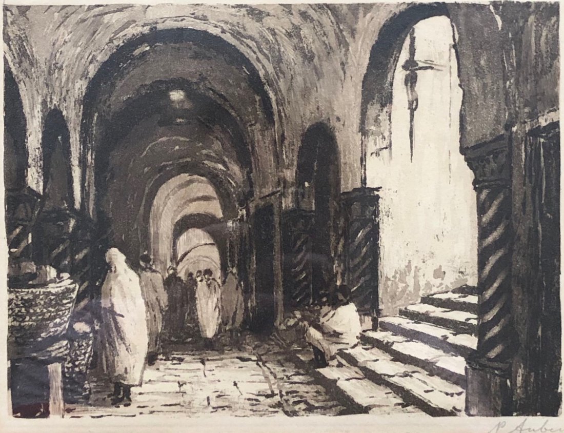 Orientalist Etching Of Tunisia N. Africa, Signed: Illegible signture 7 1/2 x 5 3/4 in. (image), 12 1/2 x 11 1/2 in. (framed)