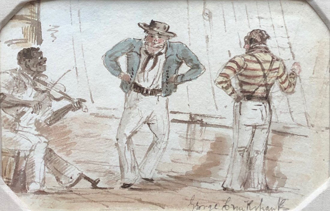 GEORGE CRUIKSHANK (1792-1872, English) Watercolor: 5 1/2 x 3 1/2 in. (sight), 12 x 9 1/2 in. (framed). George Cruikshank is known for illustration, caricature. George Cruikshank (27 September 1792 – 1 February 1878) was a British caricaturist and bo