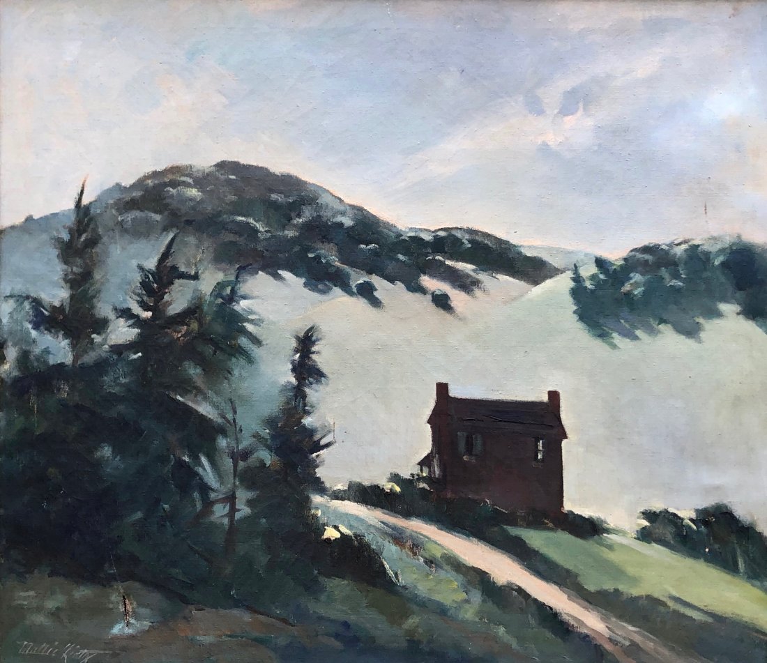 MATTIE LIETZ (1893-1956, Peoria, Illinois) Landscape: 32 x 28 in., 33 x 37 in. (framed). Oil on canvas. Born in Peoria, Mattie Lietz was a painter and teacher who spent most of her career in Illinois. She studied at Butler College in Irvington, Indiana, 