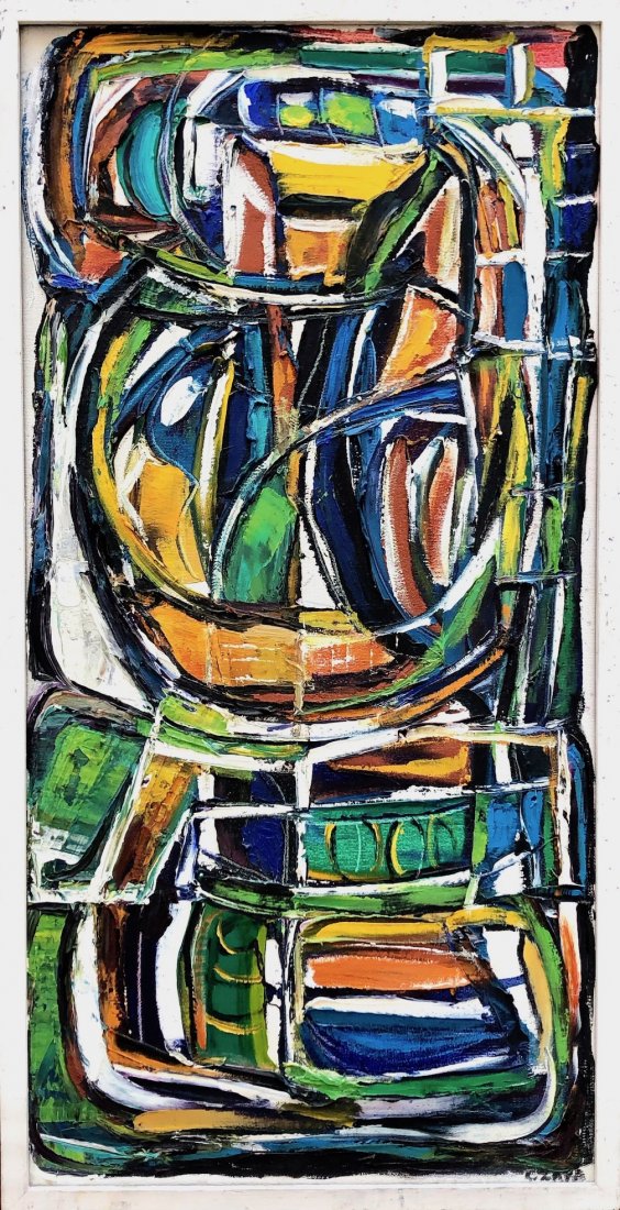 CATHERINE ZAKAS (b. 1936, Greece) Abstract: Oil on canvas 24 x 12 in.